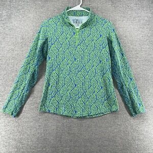Ibkul 1/4 Zip Golf Pullover Women Size XS Green Leaf Print Tennis